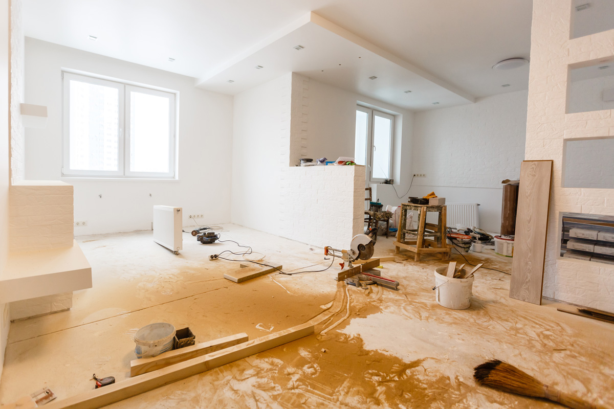 An El Paso home with white interior walls undergoing a remodel.